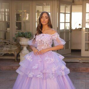 NEW LONG FORMAL SLEEVELESS BALL GOWN WITH REMOVABLE LAYERED SKIRT NX H1360